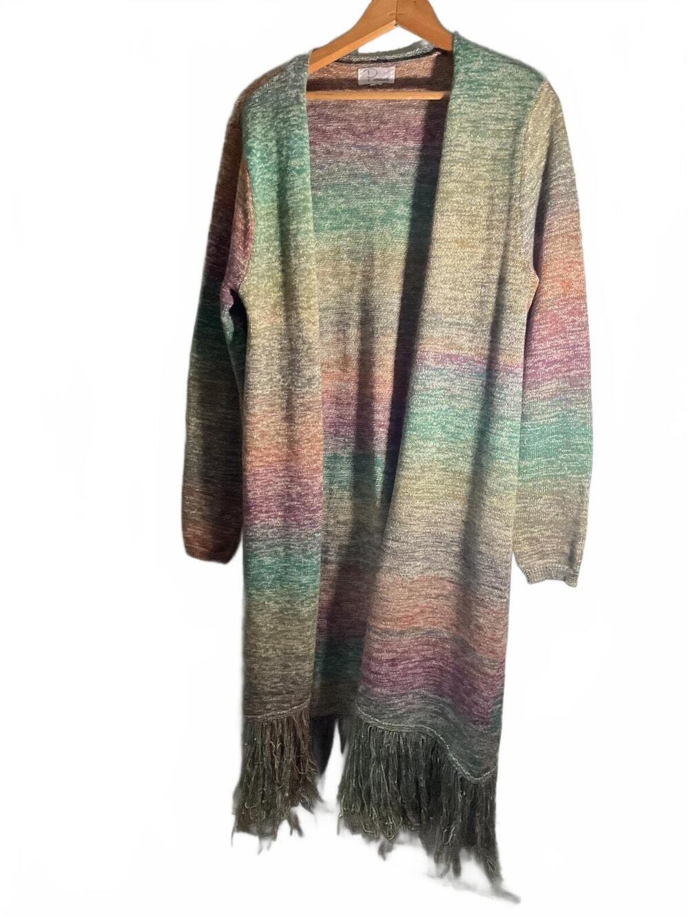 Panssa Multicolor Gradient Long Cardigan with Fringe
